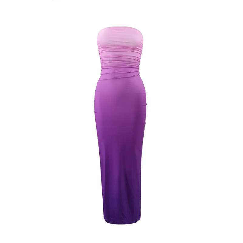 Women Tie Dye Gradient Sleeveless Backless Strapless Dress Summer Sexy Slim Bodycon Dresses Fashion Beach Chest Wrapping Clothes