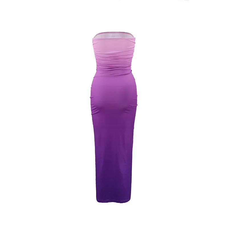 Women Tie Dye Gradient Sleeveless Backless Strapless Dress Summer Sexy Slim Bodycon Dresses Fashion Beach Chest Wrapping Clothes