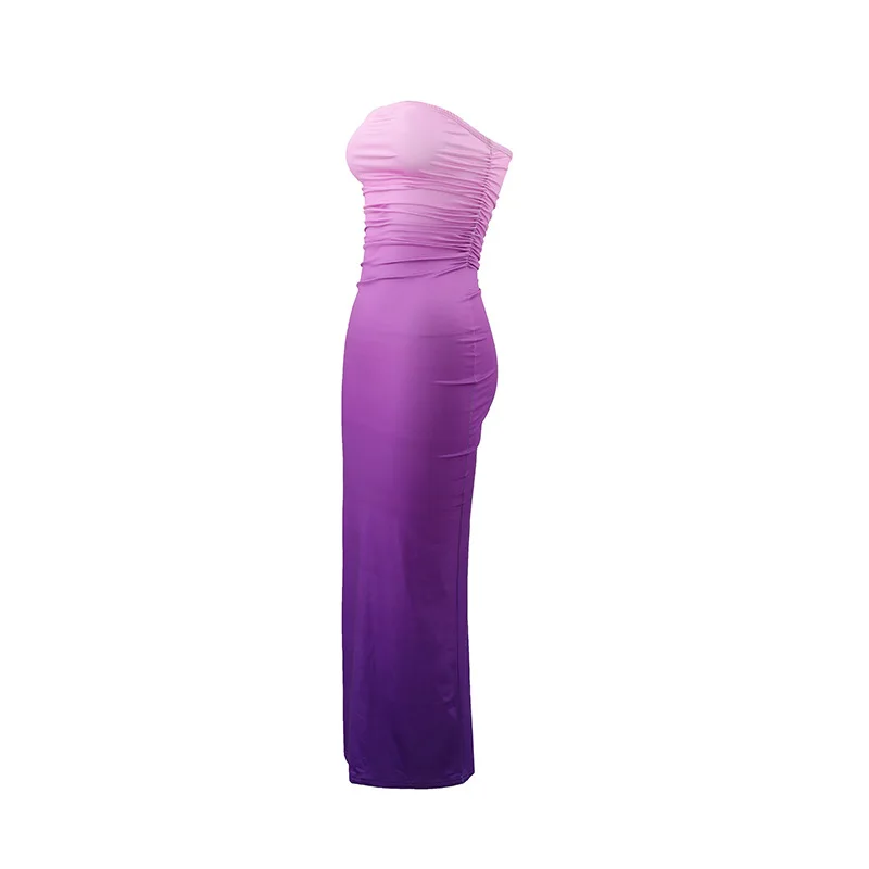 Women Tie Dye Gradient Sleeveless Backless Strapless Dress Summer Sexy Slim Bodycon Dresses Fashion Beach Chest Wrapping Clothes