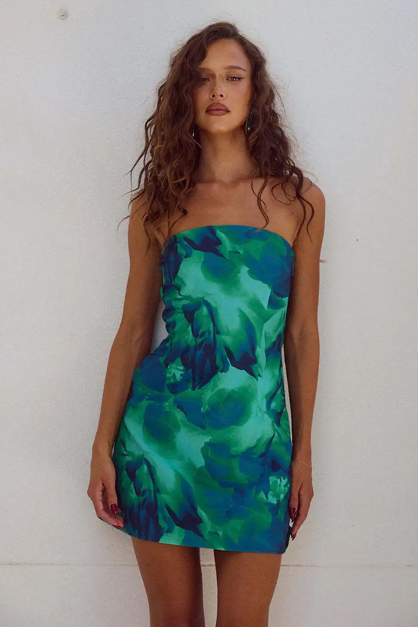 Sexy Sleeveless Strapless Tie Dye Print Tube Dress Women Chest Wrapping Backless Tube Sundress Summer Vocation Beach Clothes