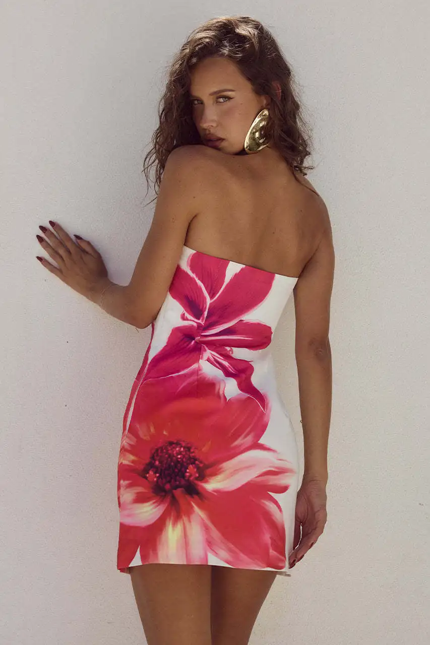 Sexy Sleeveless Strapless Tie Dye Print Tube Dress Women Chest Wrapping Backless Tube Sundress Summer Vocation Beach Clothes