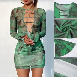 Tie-Dye Round Neck Long-Sleeved Dress