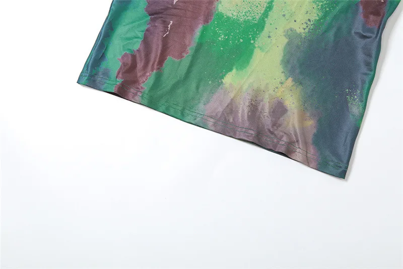 Summer Women Vintage Tie Dye Print Maxi Dress Sexy Backless Cleavage Body-shaping Elegant Spaghetti Strap Robe Party Vestido