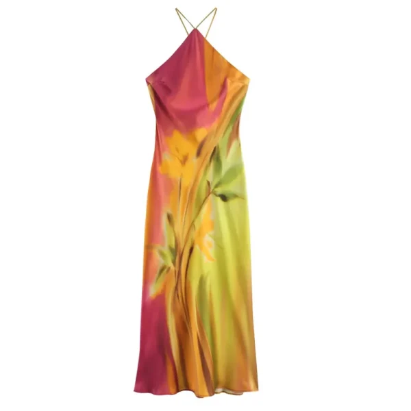 Print Halter Midi Summer Tie Dye Dresses - Image 3