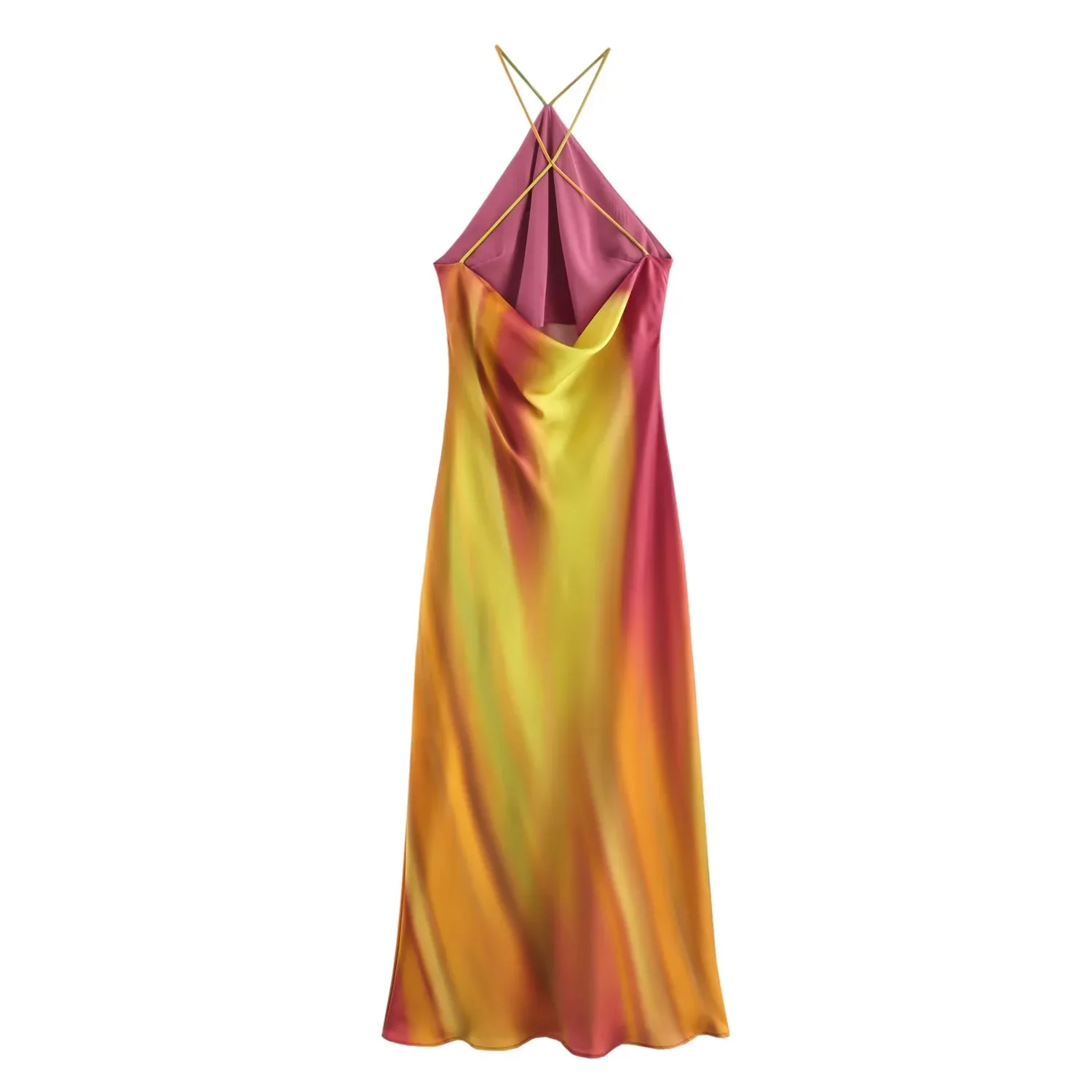 Women's Dress 2024 Print Halter Midi Dresses Summer Tie Dye Long Dresses For Women Backless Sexy Satin Holiday Dresses