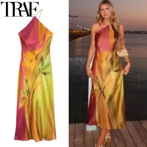 Print Halter Midi Summer Tie Dye Dresses