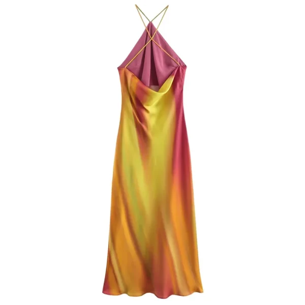 Print Halter Midi Summer Tie Dye Dresses - Image 4