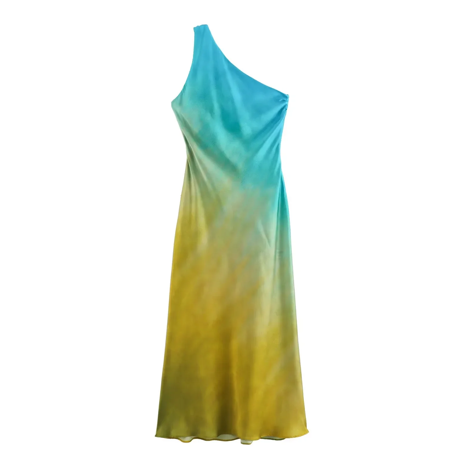 TRAF Tie Dye Satin Dress Women Asymmetric Off Shoulder Midi Dress Woman Summer Knot Backless Long Dresses Sleeveless Party Dress