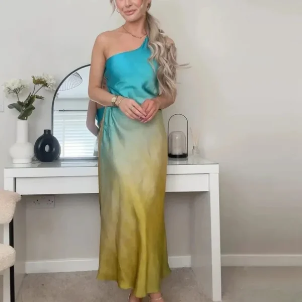Asymmetric Off-Shoulder Tie-Dye Backless Dress - Image 5