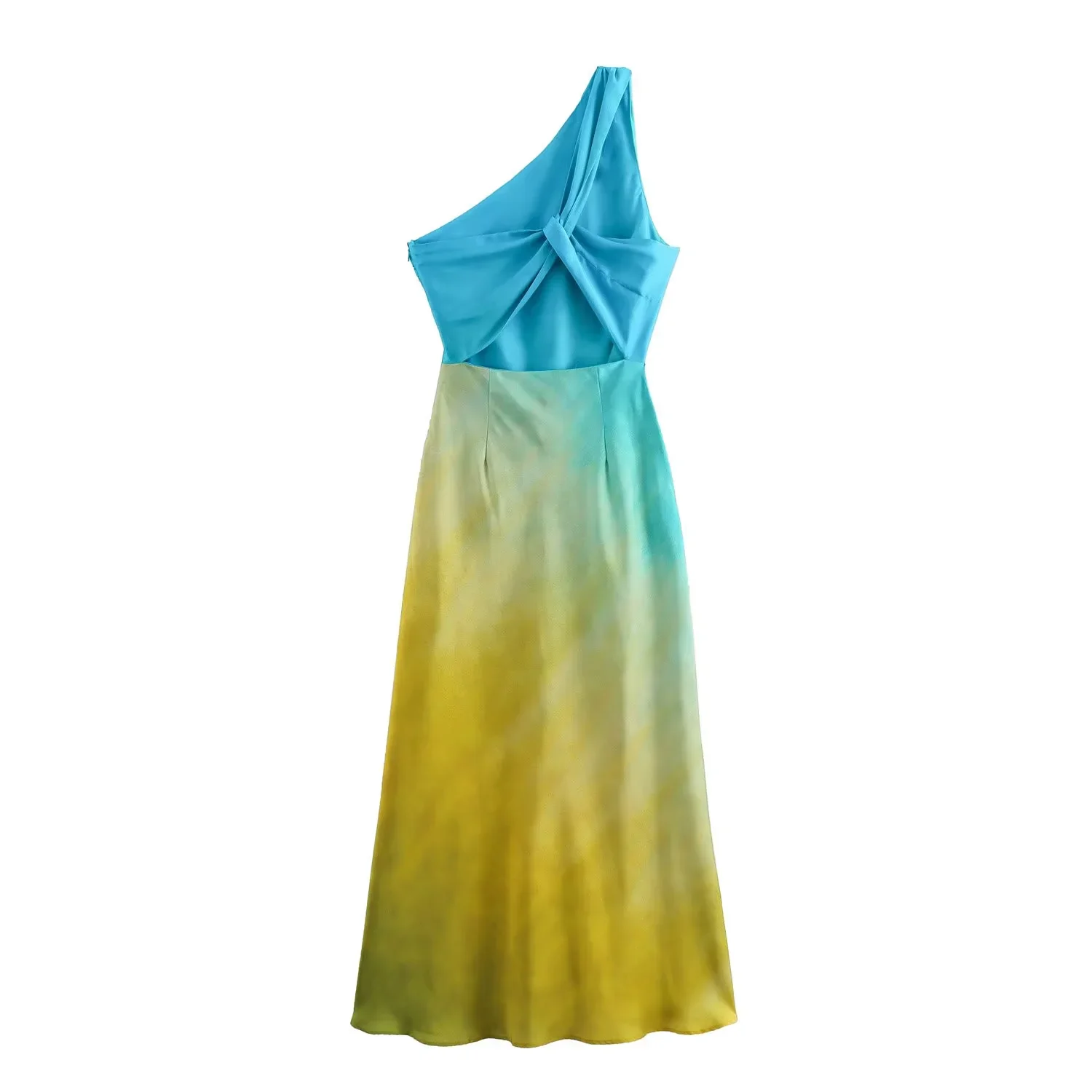 Tie Dye Satin Dress Women Asymmetric Off Shoulder Midi Dress Woman Summer Knot Backless Long Dresses Sleeveless Party Dress