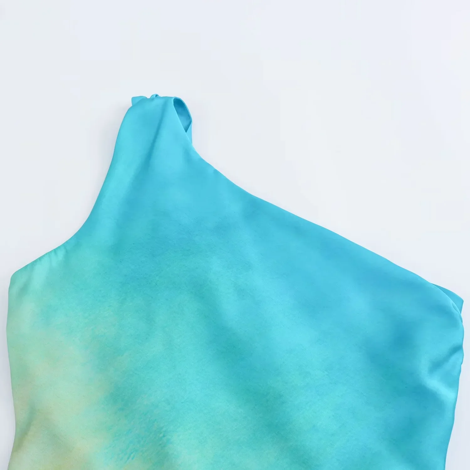 Tie Dye Satin Dress Women Asymmetric Off Shoulder Midi Dress Woman Summer Knot Backless Long Dresses Sleeveless Party Dress