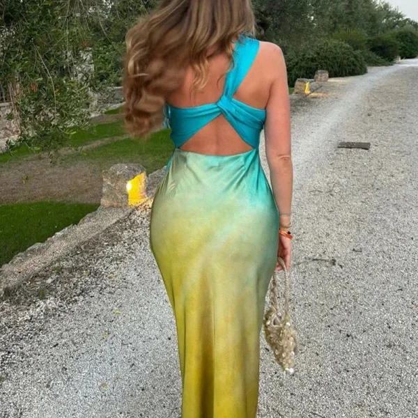 Asymmetric Off-Shoulder Tie-Dye Backless Dress - Image 6