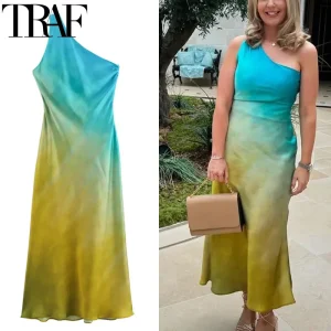 Asymmetric Off-Shoulder Tie-Dye Backless Dress