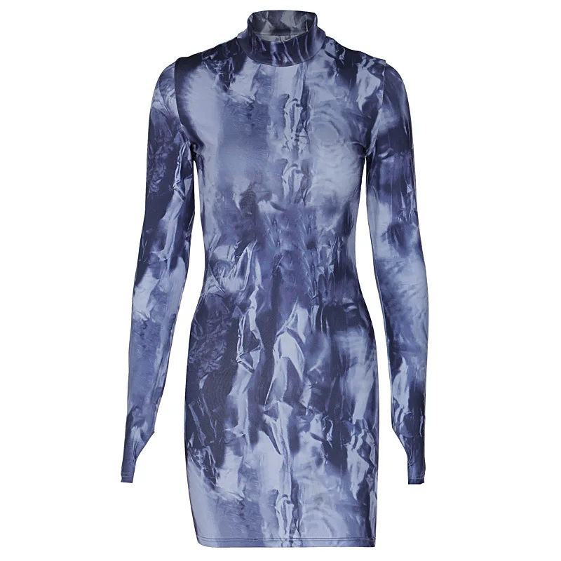 Tie Dye Print Long Sleeve Mini Dress For Women Bodycon Skinny Shrot Dress Clothes Fall Autumn Winter Wholesale Items Tie Dye Print Long Sleeve Mini Dress For Women Bodycon Skinny Shrot Dress Clothes Fall Autumn Winter Wholesale Items