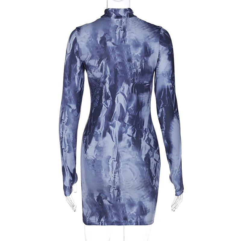 Tie Dye Print Long Sleeve Mini Dress For Women Bodycon Skinny Shrot Dress Clothes Fall Autumn Winter Wholesale Items Tie Dye Print Long Sleeve Mini Dress For Women Bodycon Skinny Shrot Dress Clothes Fall Autumn Winter Wholesale Items