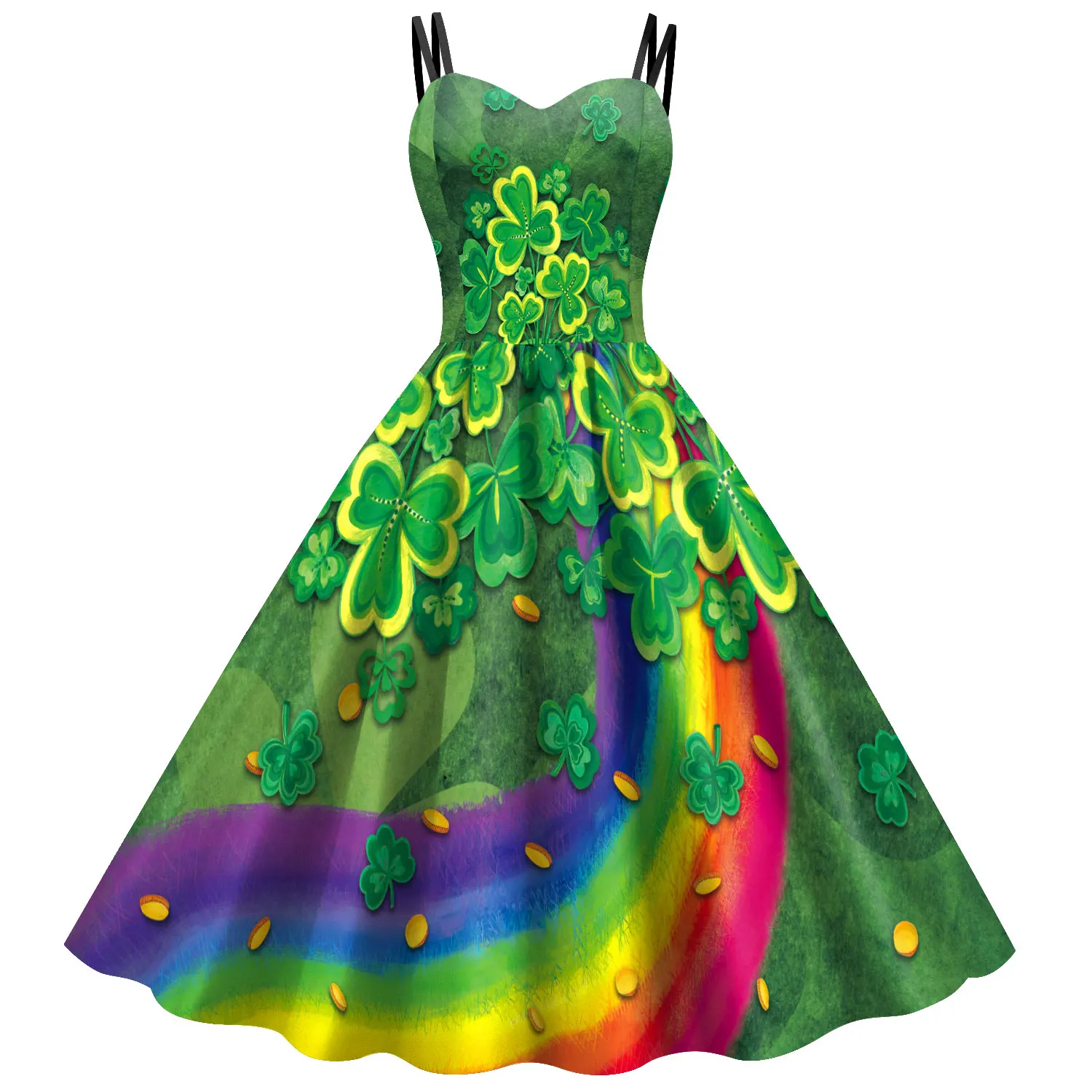 Irish Traditional Festivals Women Green Clover Shamrock Tie Dye Female St Patrick Day Party Wrap Dress