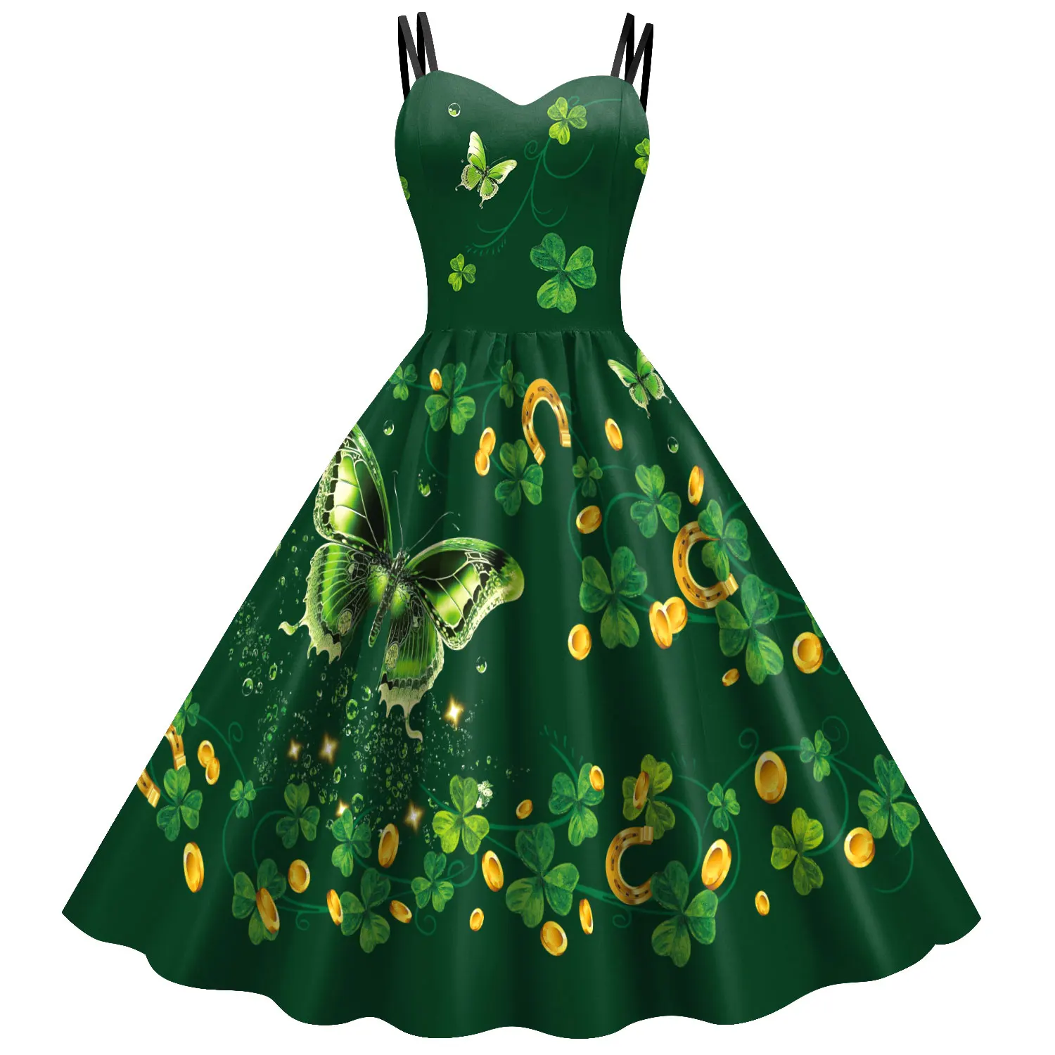 Irish Traditional Festivals Women Green Clover Shamrock Tie Dye Female St Patrick Day Party Wrap Dress 