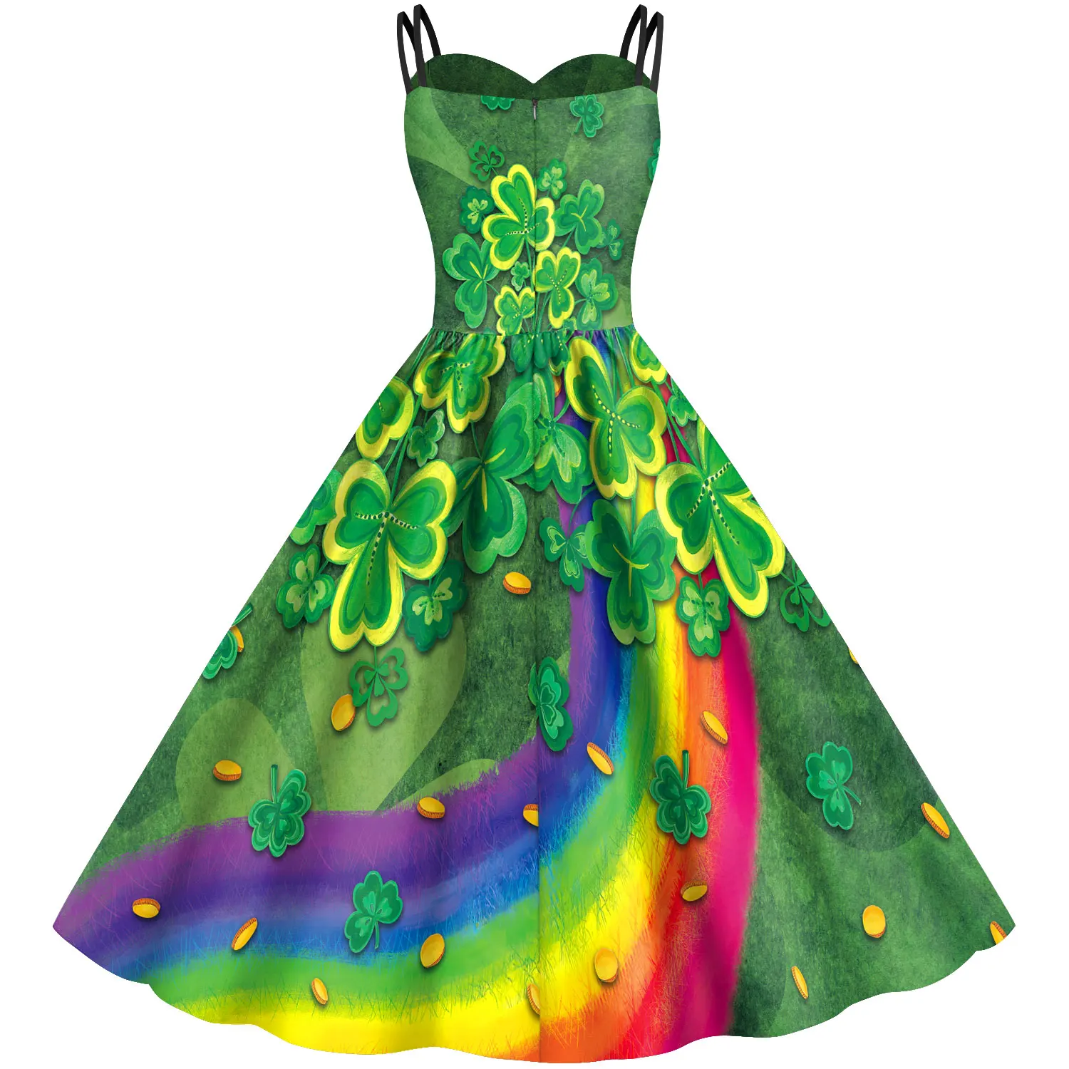 Irish Traditional Festivals Women Green Clover Shamrock Tie Dye Female St Patrick Day Party Wrap Dress 