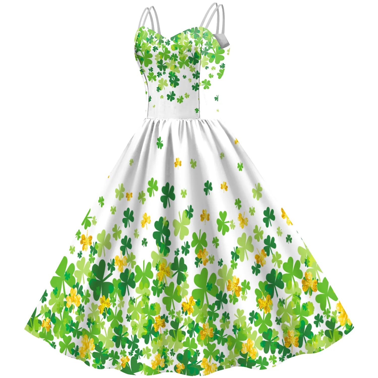 Irish Traditional Festivals Women Green Clover Shamrock Tie Dye Female St Patrick Day Party Wrap Dress