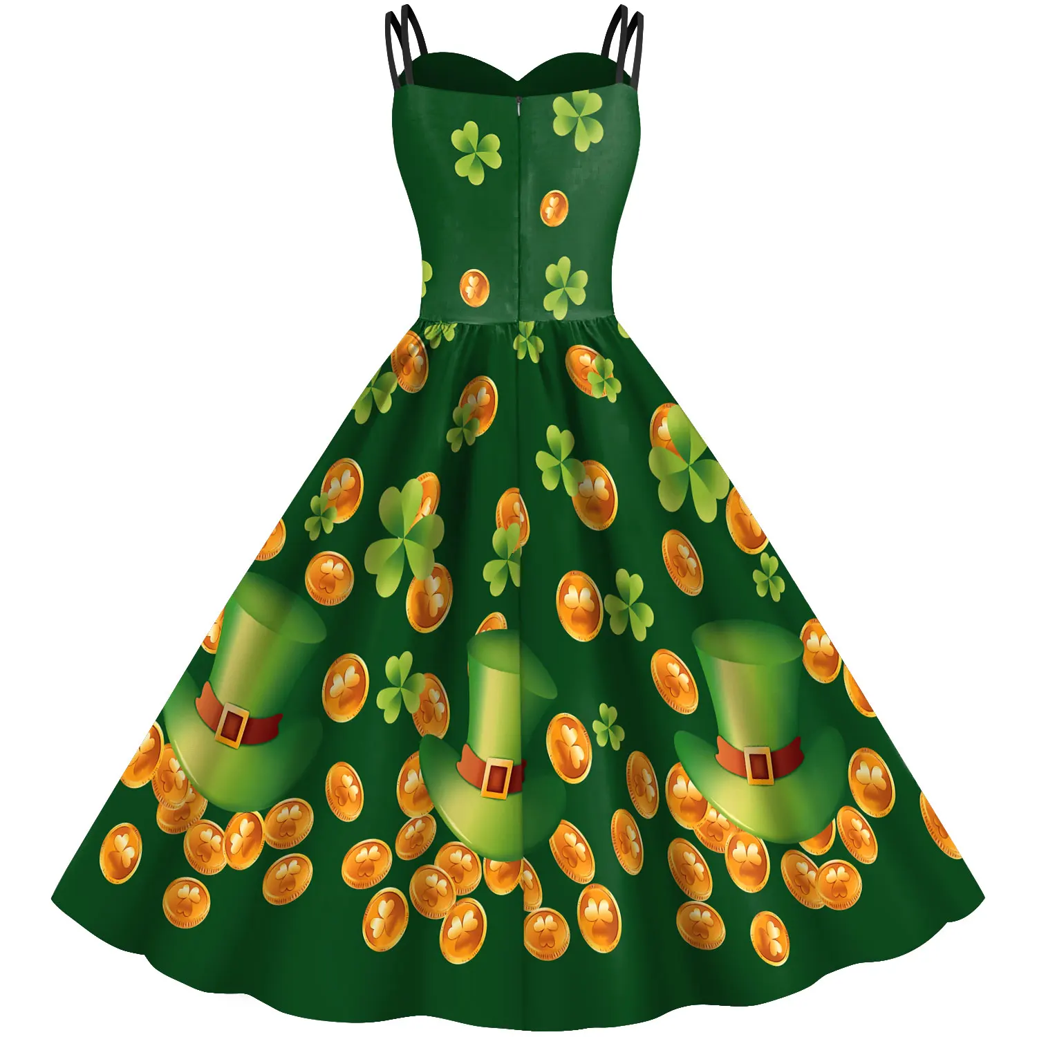 Irish Traditional Festivals Women Green Clover Shamrock Tie Dye Female St Patrick Day Party Wrap Dress