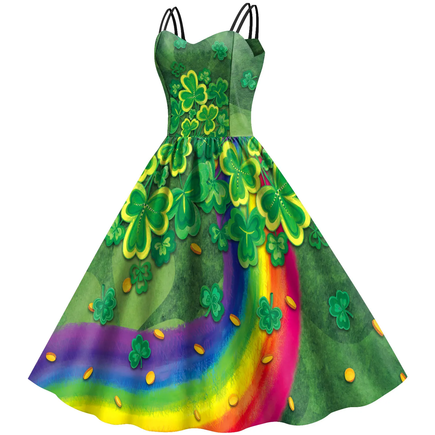 Irish Traditional Festivals Women Green Clover Shamrock Tie Dye Female St Patrick Day Party Wrap Dress