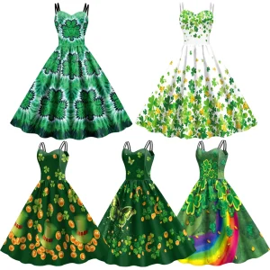 Tie-Dye Shamrock Wrap Green Dress