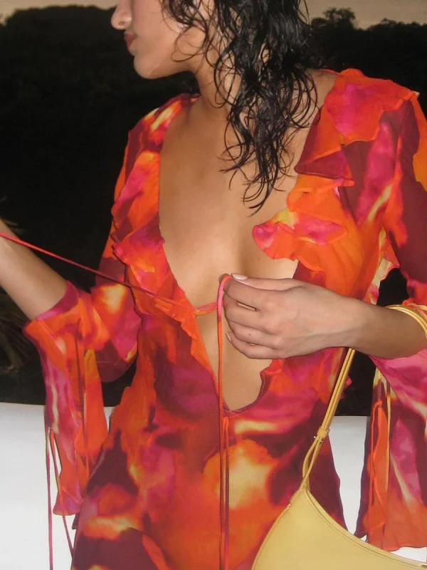 Ruffle Long Sleeve Mini Tie-up Dress - Image 4