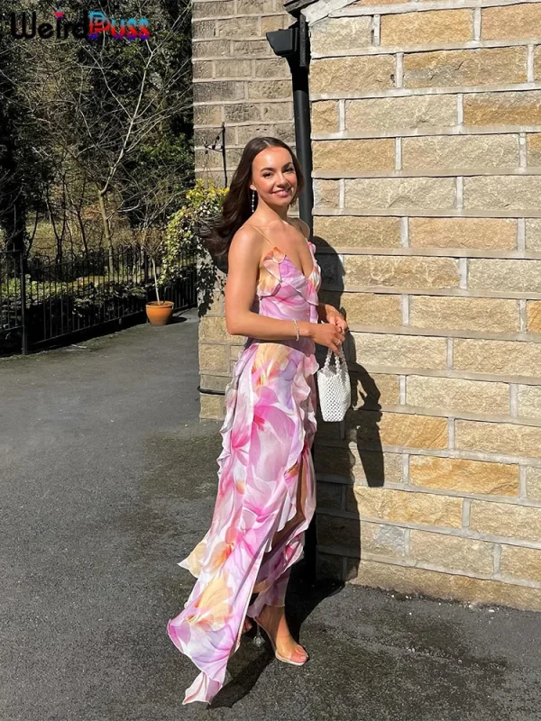 Strapless Split Flower Tie Dye Dress - Image 2