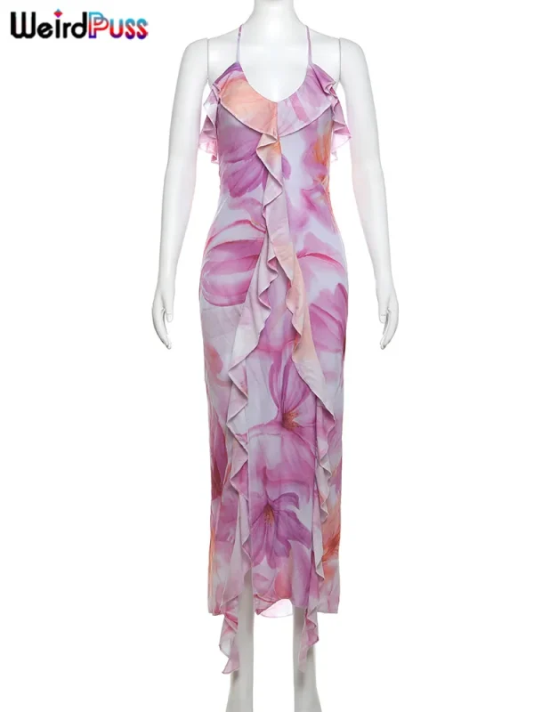 Strapless Split Flower Tie Dye Dress - Image 6