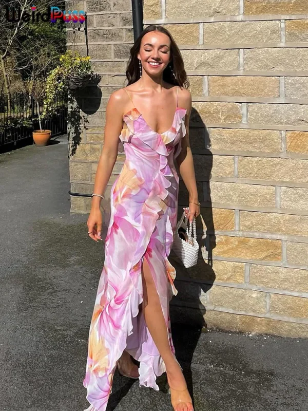 Strapless Split Flower Tie Dye Dress