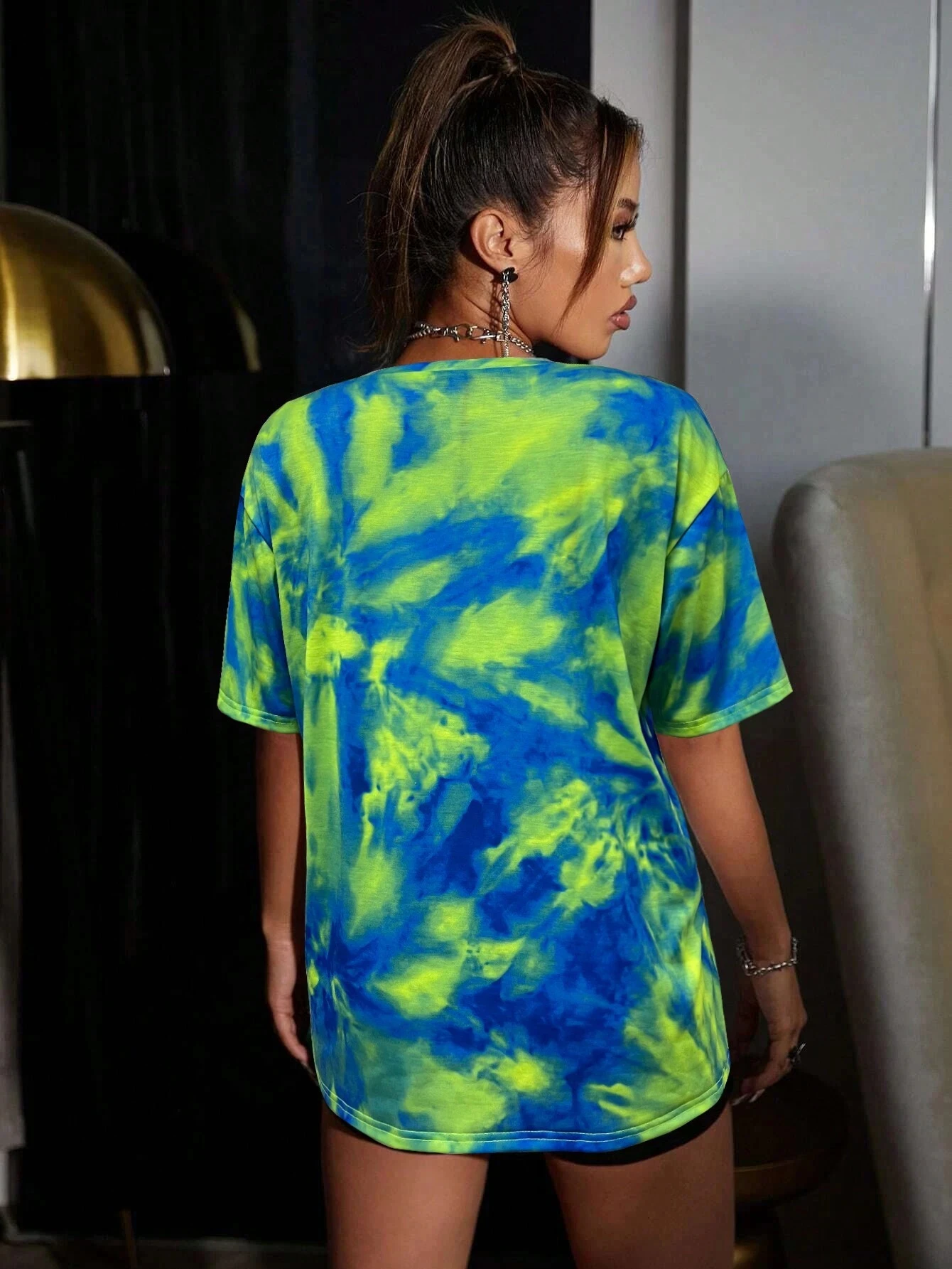 Summer Women'S T-Shirt Tie Dye Alien Print Pattern Short Sleeved O-Neck Fashionable Quick Drying Contrasting Color Women'S Top