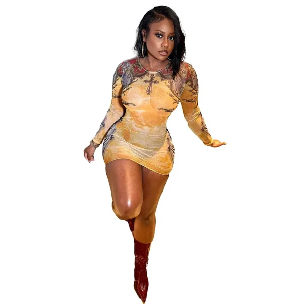 Street Printing Tie Dye High Waist Slim Dress - Image 5
