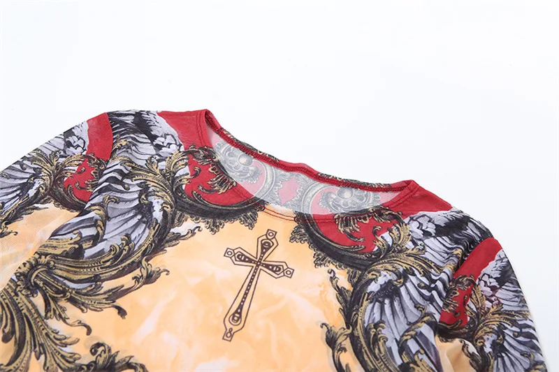 Street Sexy Mesh Digital Printing High Waist Hip Wrap Slim Dress 2025 Fashion Spring And Summer New Women's Clothing