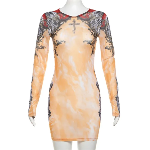 Street Printing Tie Dye High Waist Slim Dress - Image 4
