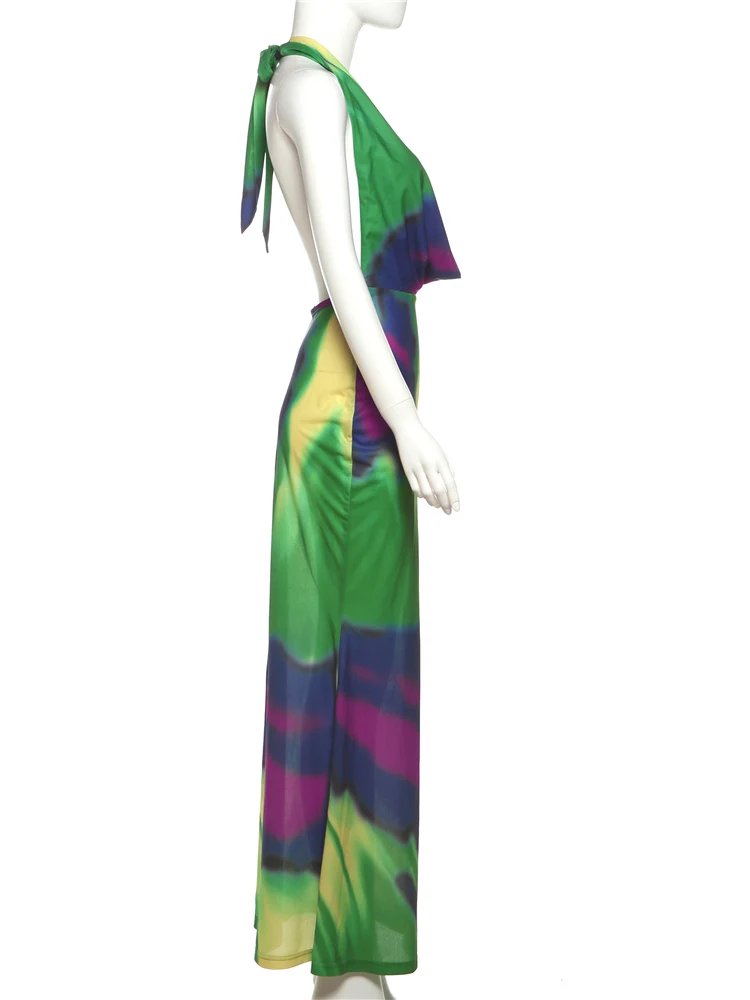 Cutenew Panelled Halter Swinging Neck Women Dress Summer Hipster Elegant Backless Cleavage Sheath Long Robe Mujer Festival Frock