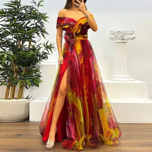 Pleats Long Dresses Tie Dye Strapless - Image 2