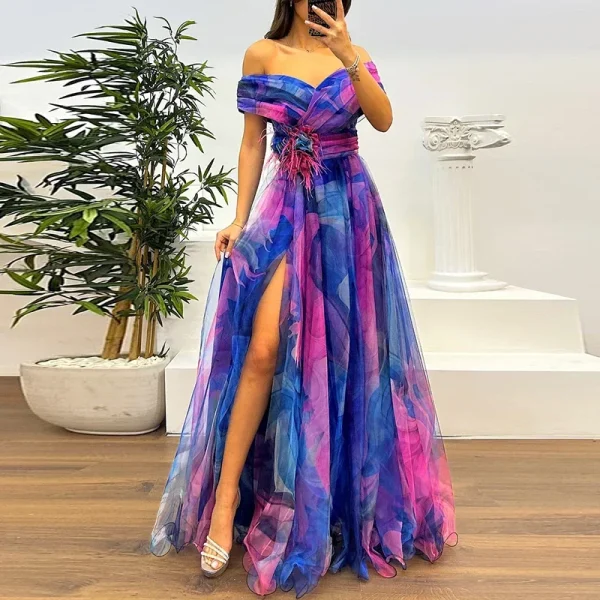 Pleats Long Dresses Tie Dye Strapless - Image 4